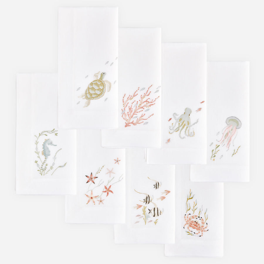 Bonadea Under the Sea Hand-Embroidered Napkin - Set of 8
