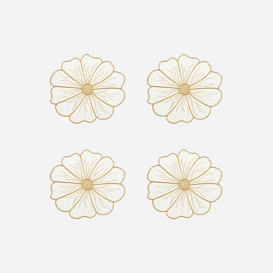 Bonadea Anemone Coaster White & Gold - Set of 4