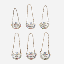 Load image into Gallery viewer, Cased Porcelain & Silver Decanter Labels - Set of 6