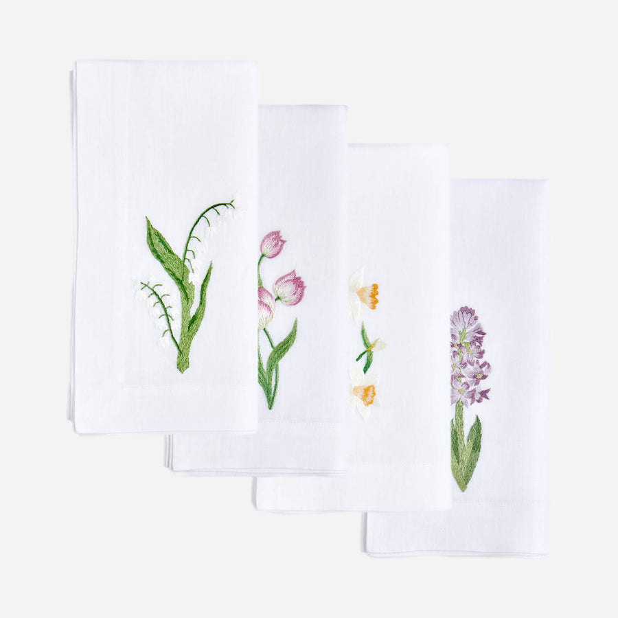 Bonadea Spring Flower Embroidered Dinner Napkin - Set of 4