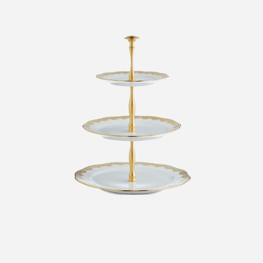 Herend Fish Scale Gold 3-Tier Cake Stand