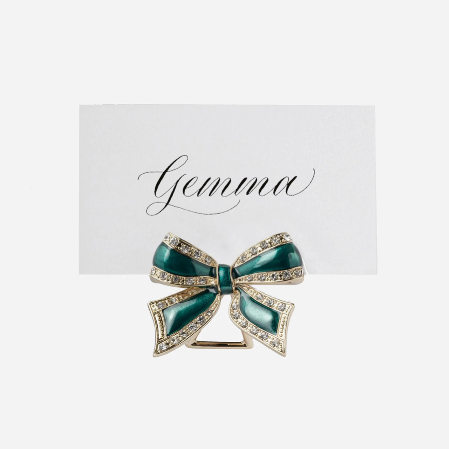 Joanna Buchanan Bow Place Card Holder Emerald - Set of 4