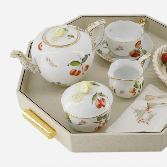 Pinetti Grace Octagonal Leather Tray Ivory