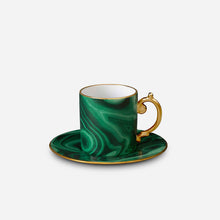 Load image into Gallery viewer, Malachite Espresso Cups and Saucers - Set of 6