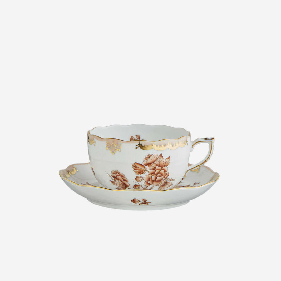 Herend Fortuna Teacup & Saucer Antique Brown