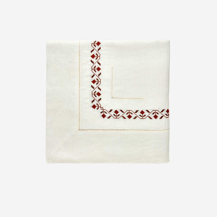 Malaika Ottoman Hand-embroidered Tablecloth - Brown