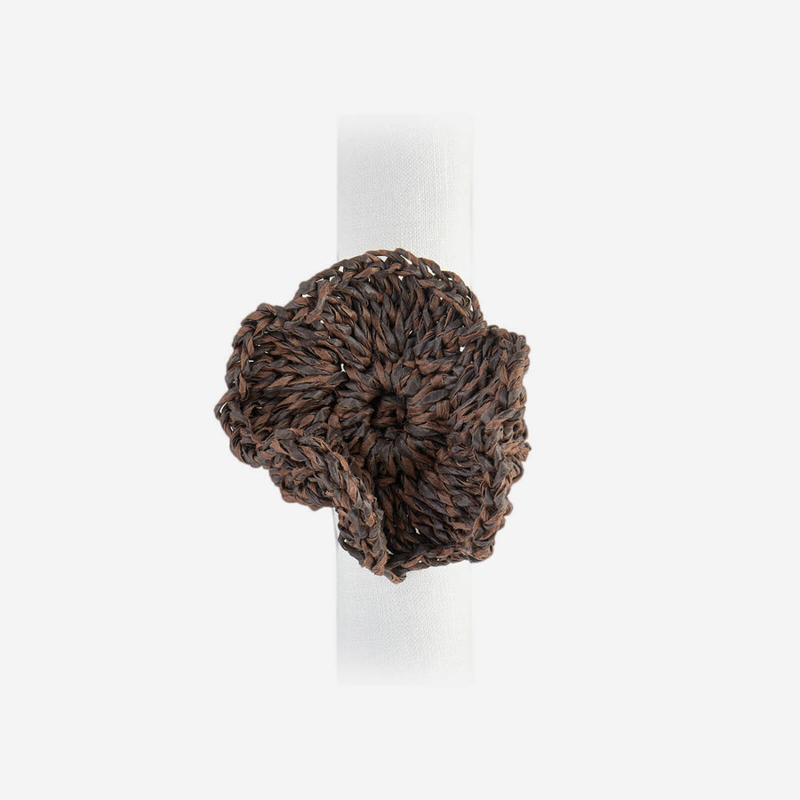 Bonadea Californian Poppy Napkin Ring- Set of Four - Brown