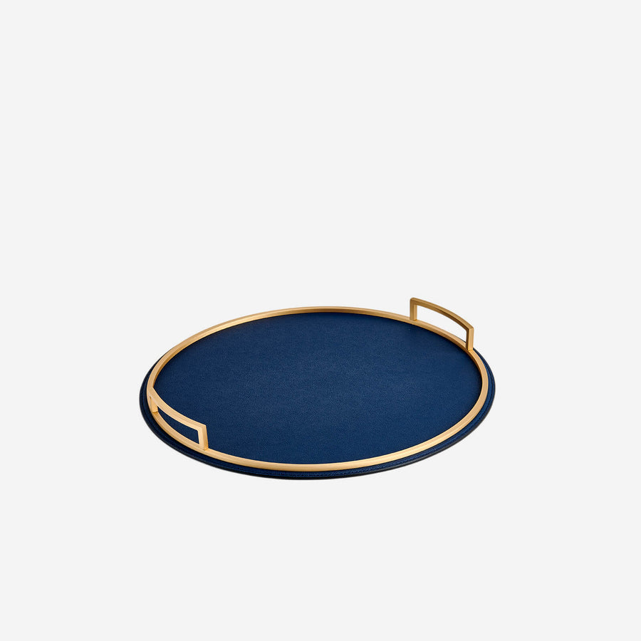 Giobagnara Defile Medium Round Leather Tray Royal Blue Brass