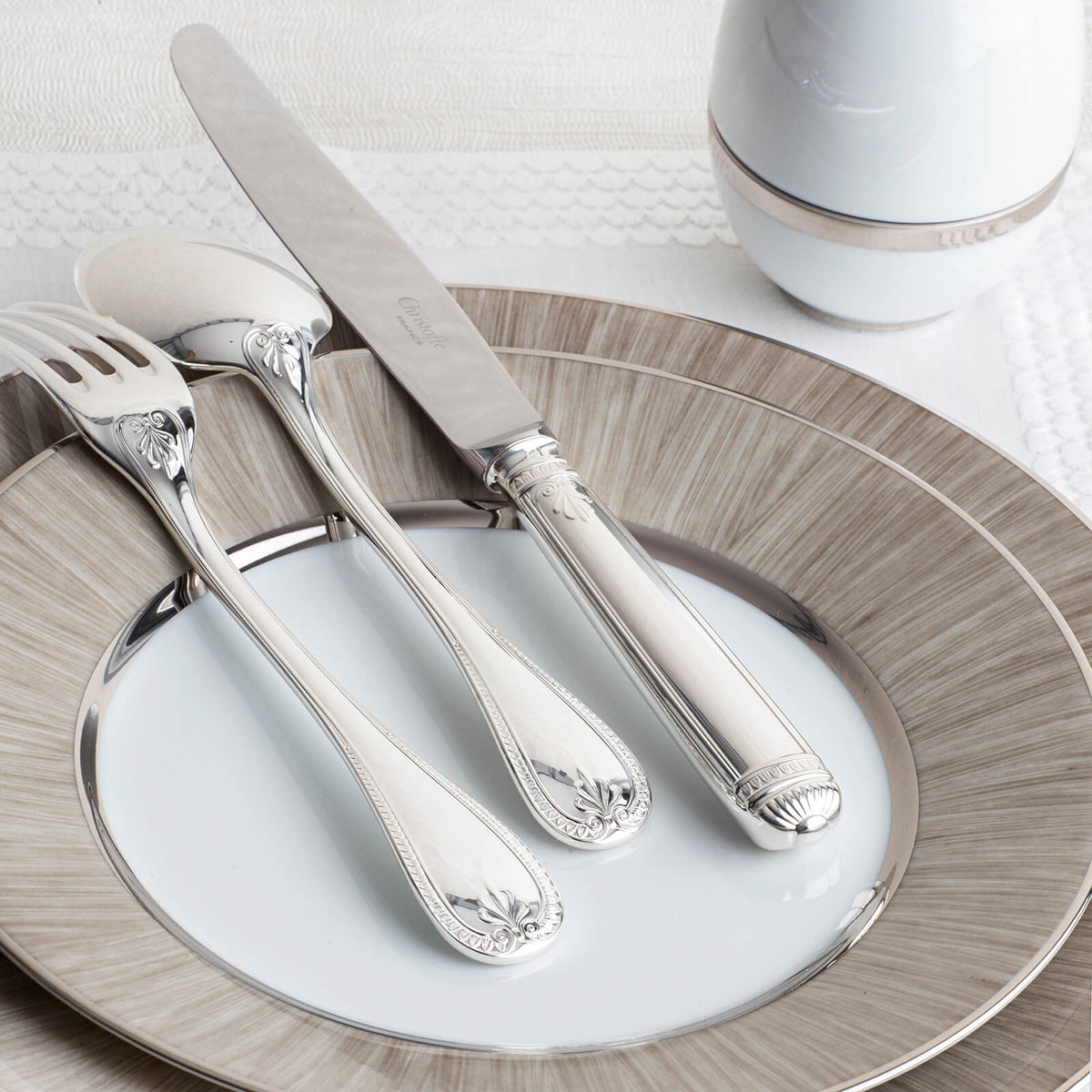 Christofle Malmaison Cutlery 4 Piece Silver Plated Cutlery Set Bonadea