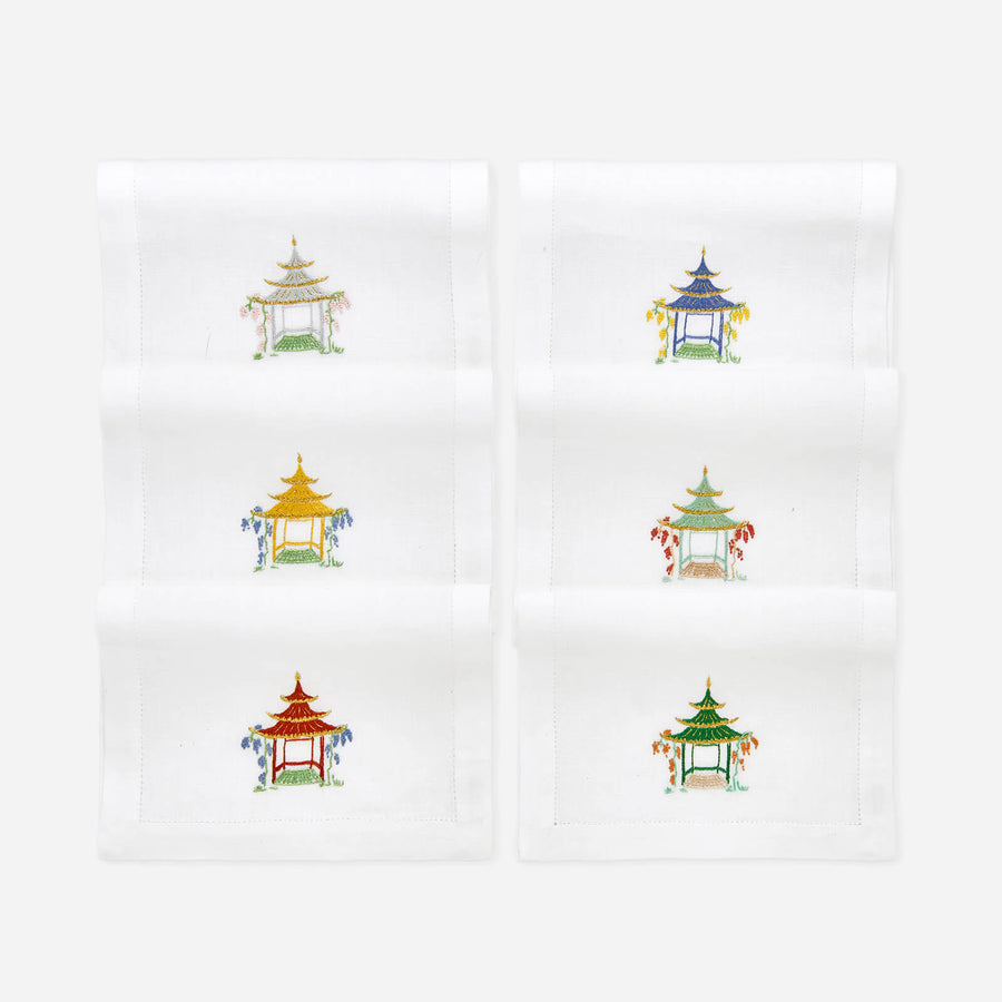 Bonadea Set of Six Pagoda Embroidered Cocktail Napkins