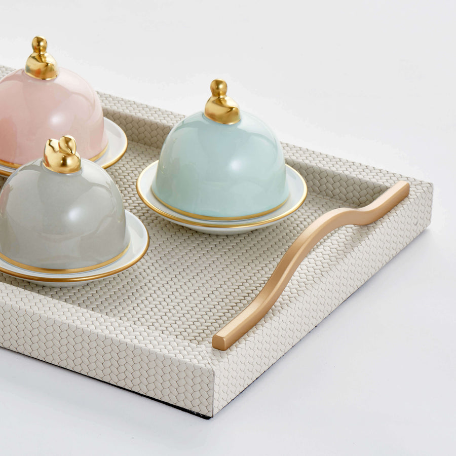 Pinetti Onda Rectangular Leather Tray Ivory