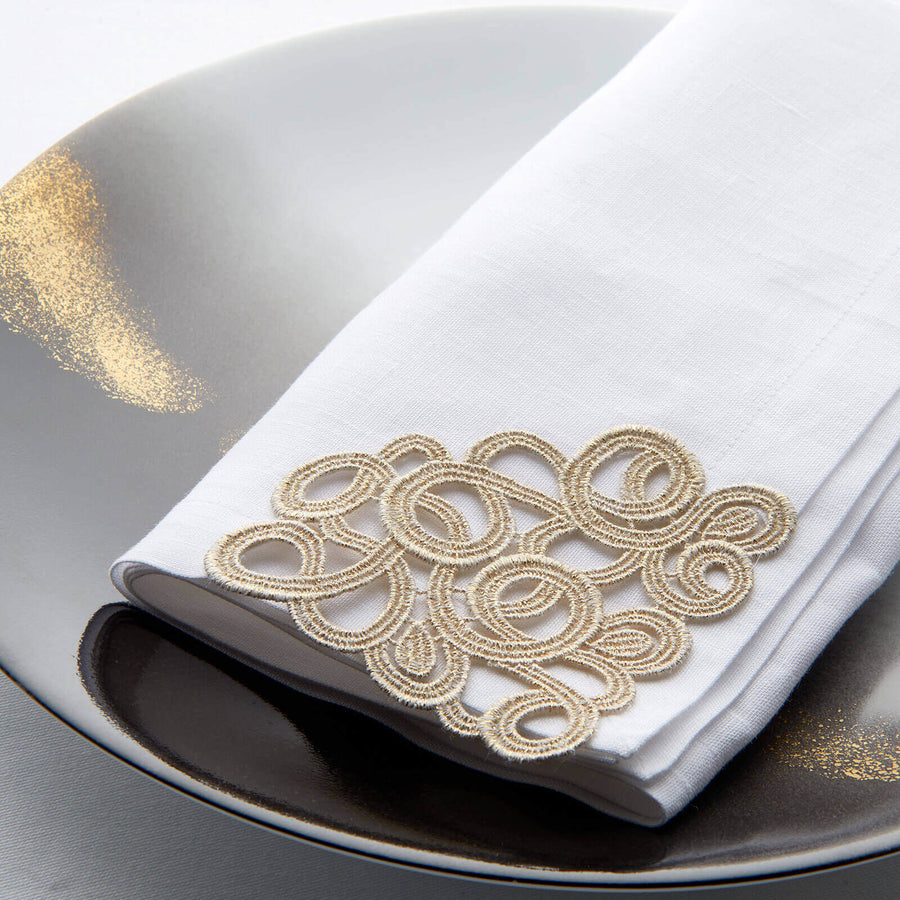 Weissfee Florence Gold Lace Corner Napkin