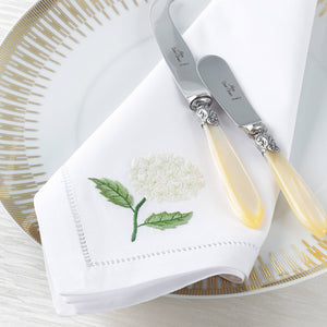 Sibona White Hydrangea Hand-embroidered Dinner Napkins - BONADEA