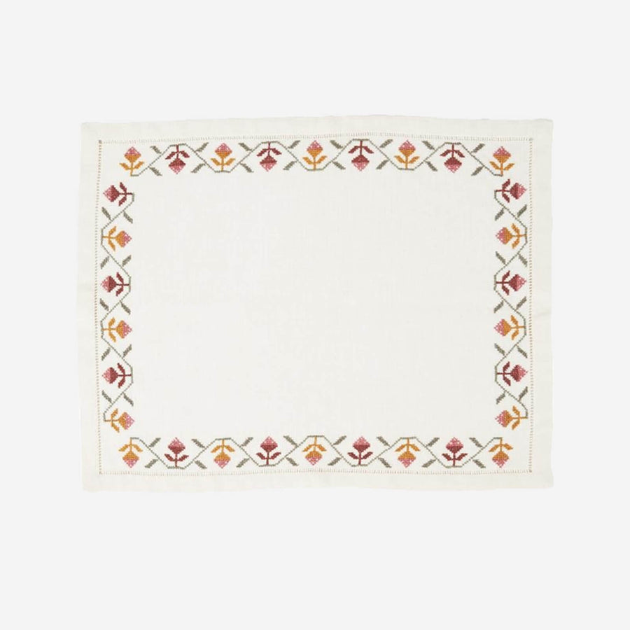 Malaika Rosebud Hand-embroidered Linen Placemat