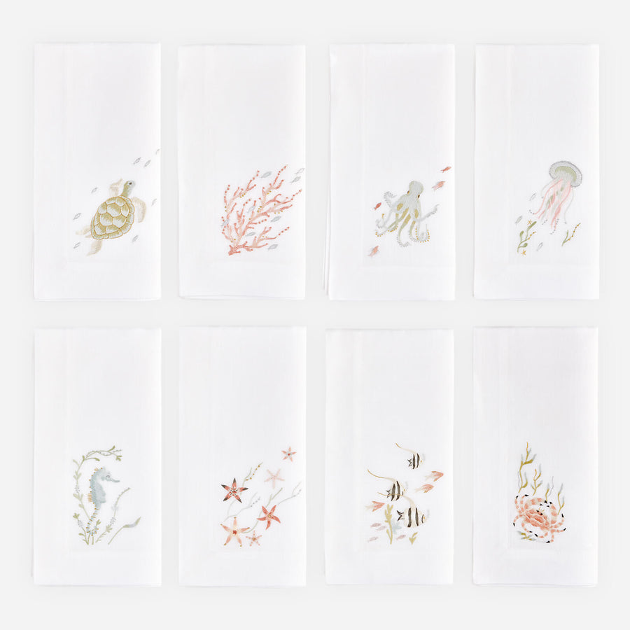 Atelier Bonadea Under the Sea Hand-Embroidered Napkin - Set of 8