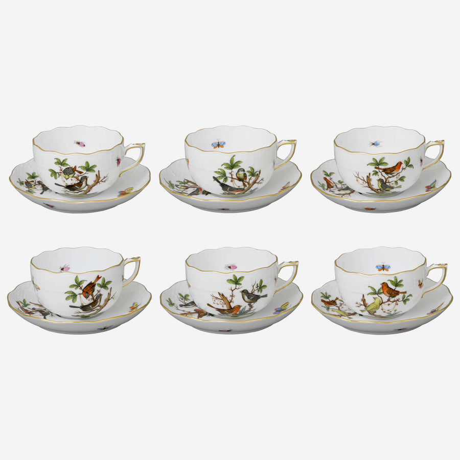 Herend Rothschild Bird Teacup & Saucer - Set of 6