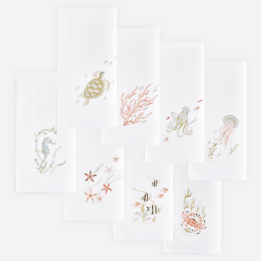 Atelier Bonadea Under the Sea Hand-Embroidered Napkin - Set of 8