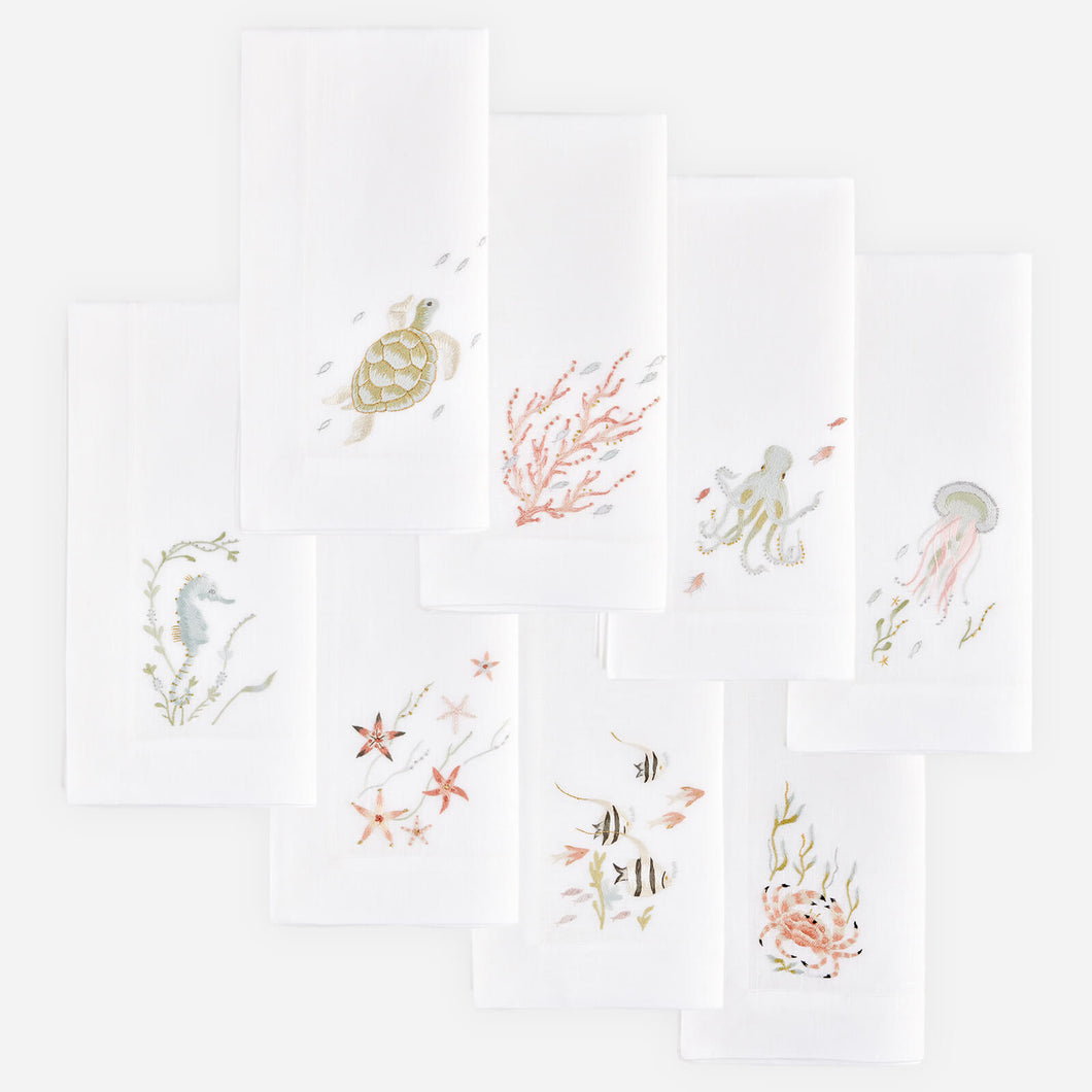 Under the Sea Hand-Embroidered Napkin - Set of 8