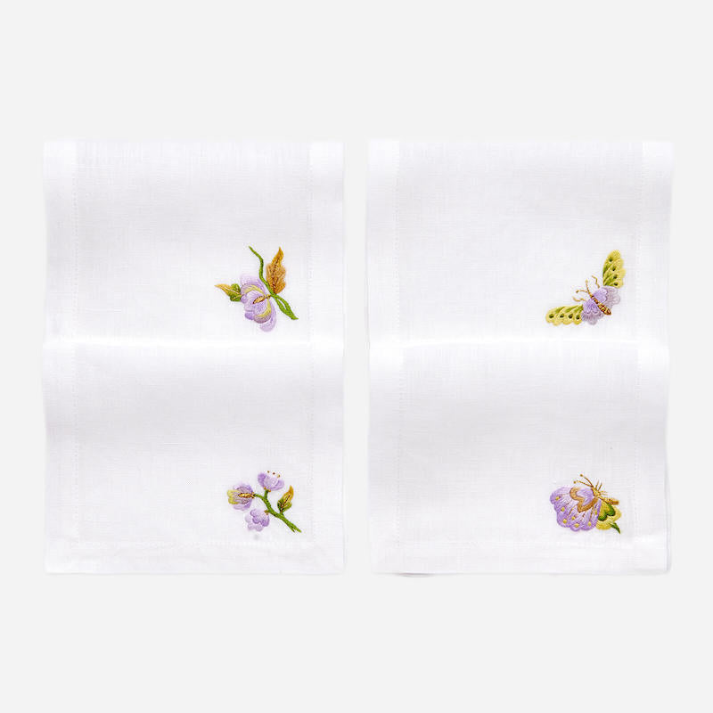 Lilac Flower & Butterfly Cocktail Napkin - Set of 4