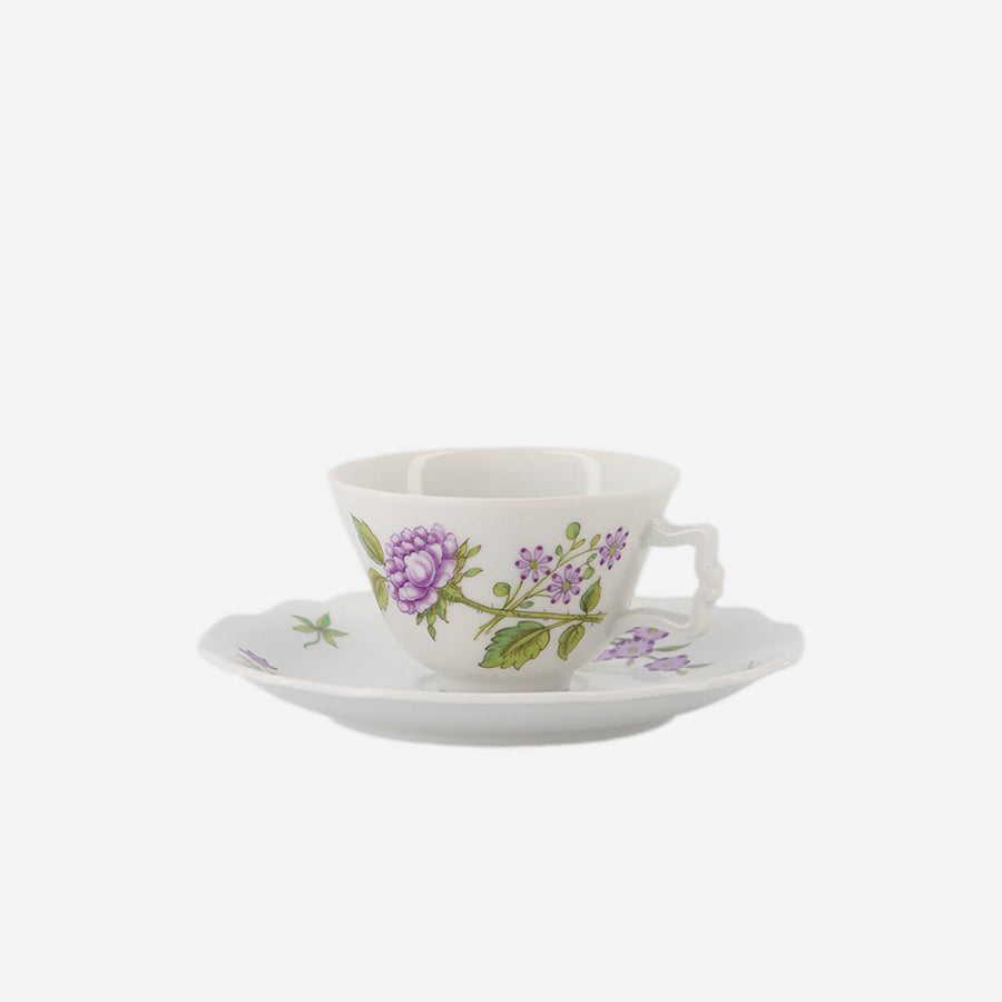 Augarten Wien 1718 Lilac Floral Bouquets Espresso Cup & Saucer - Dahlia