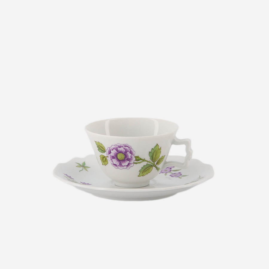 Augarten Wien 1718 Lilac Floral Bouquets Espresso Cup & Saucer - Peony