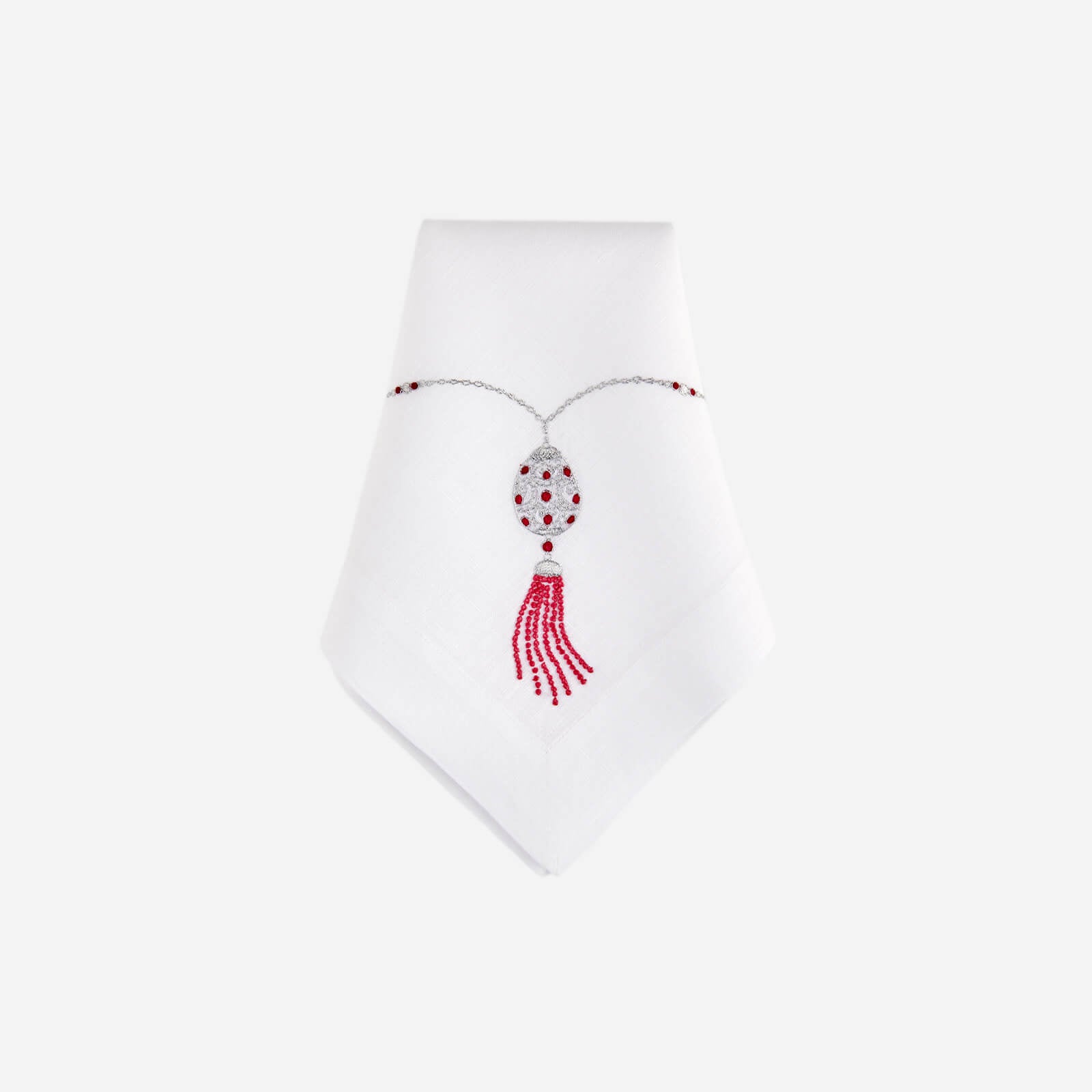 Pendant Hand-Embroidered Dinner Napkin Ruby