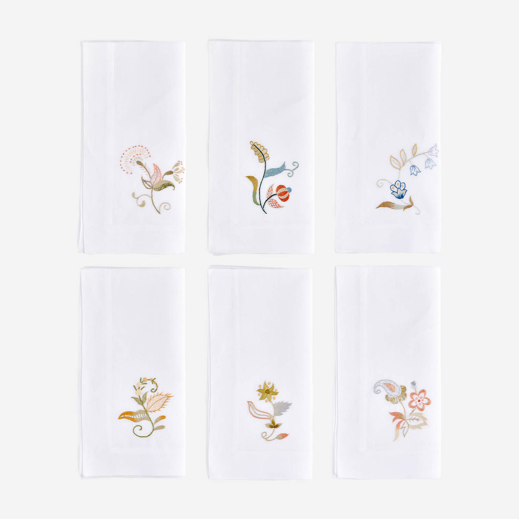 Jacobean Flowers Dinner Napkin Style II - Set of 6