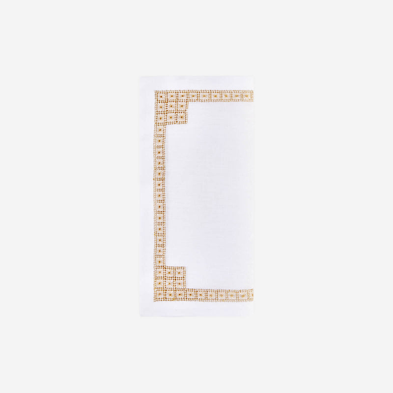 Daisy Chain Hemstitch Gold Cocktail Napkin