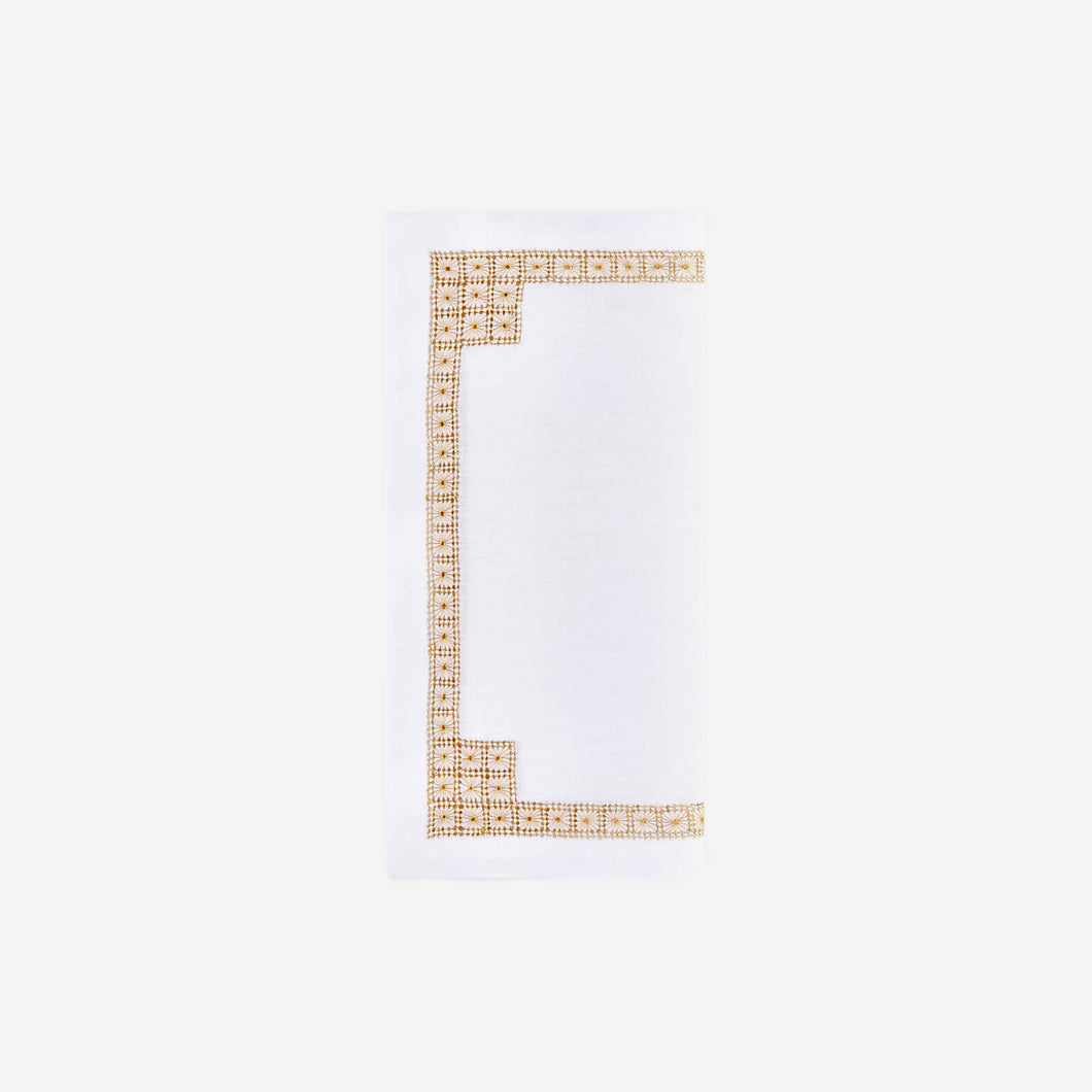 Daisy Chain Hemstitch Gold Cocktail Napkin