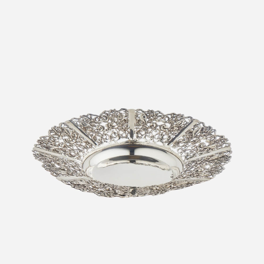 Antiques & Vintage Hand-Chiselled Sterling Silver Round Basket