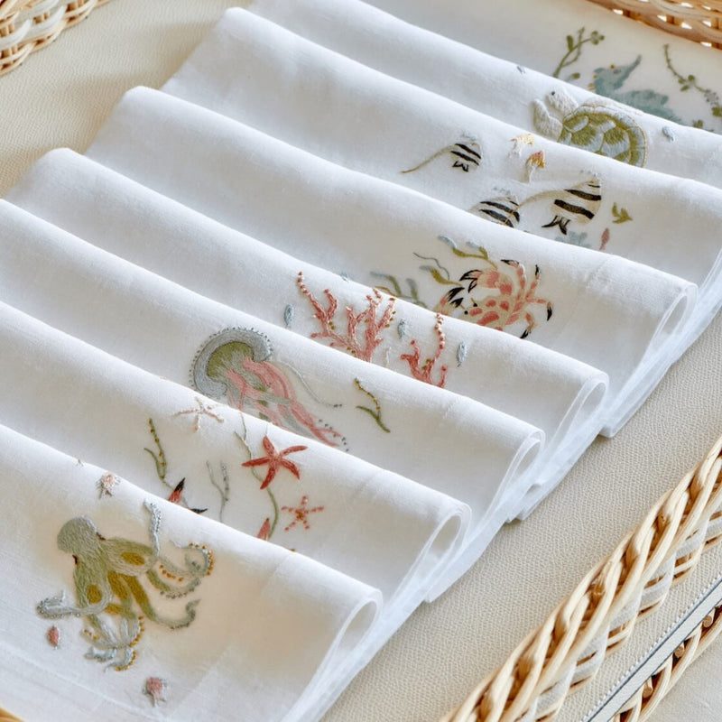 Under the Sea Hand-Embroidered Napkin - Set of 8