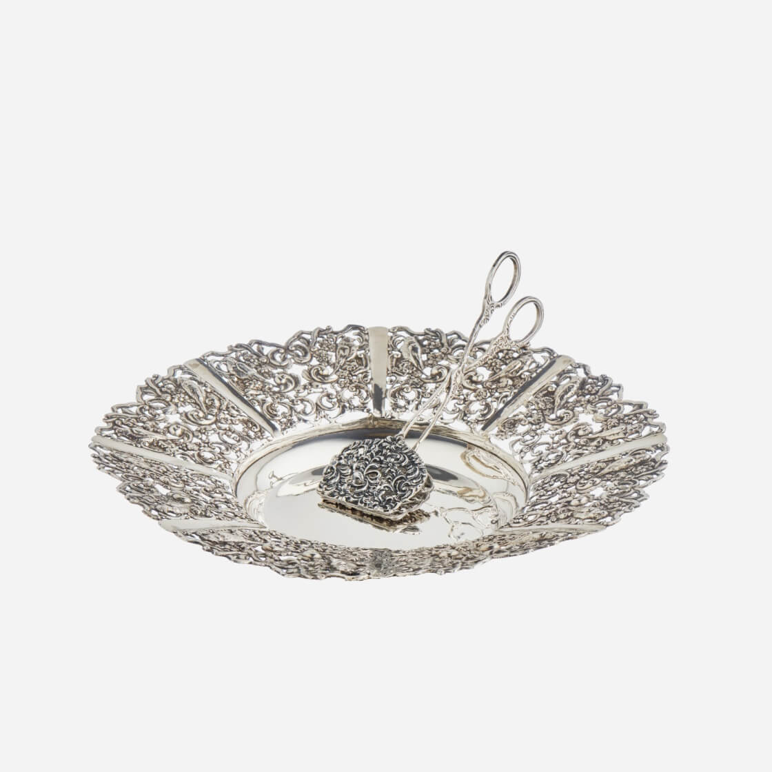 Hand-Chiselled Sterling Silver Round Basket