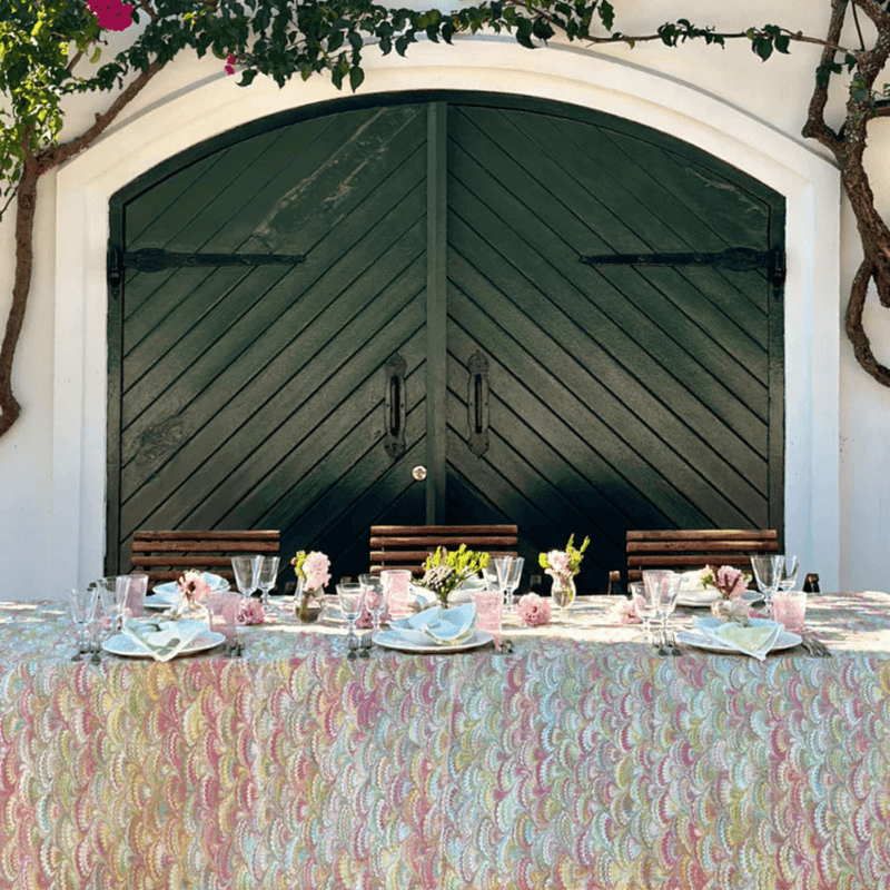 Fan Marble Pink & Green Tablecloth