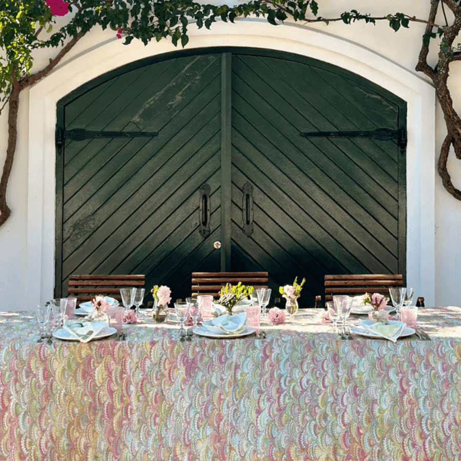 Summerill & Bishop Fan Marble Pink & Green Tablecloth