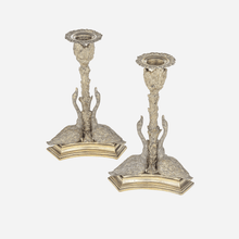 Load image into Gallery viewer, A Pair of Early Victorian Silvered Bronze Swan Candlesticks
