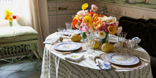 Load image into Gallery viewer, Seppele Stripe Frill Tablecloth Peridot
