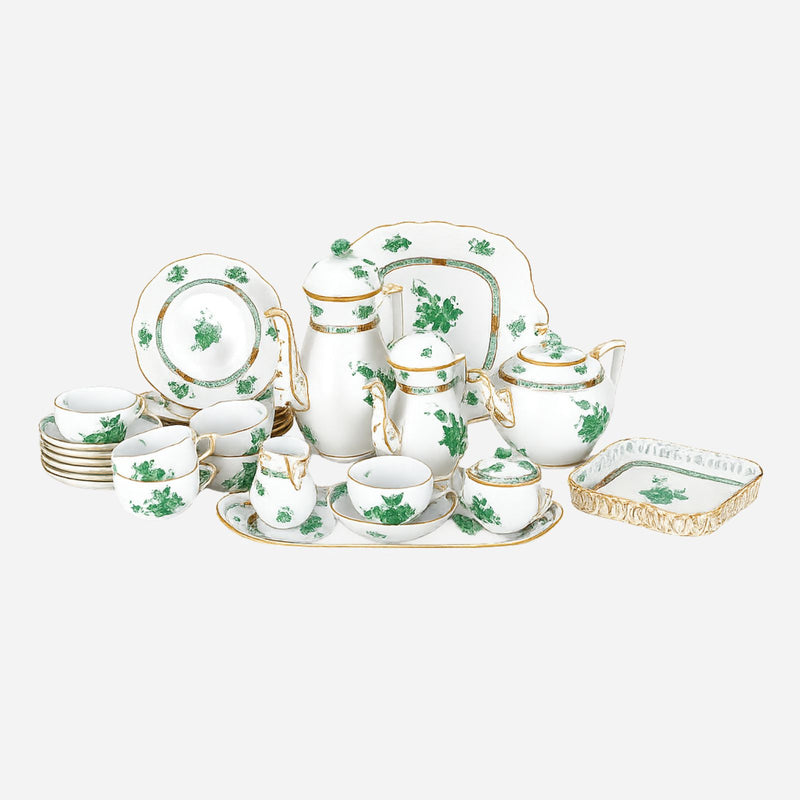 An Antique Herend Apponyi Green Coffee and Tea Service