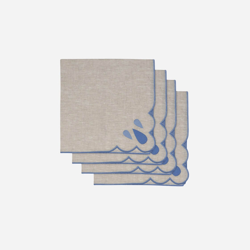 Blue & Beige Drops Dinner Napkin - Set of 4