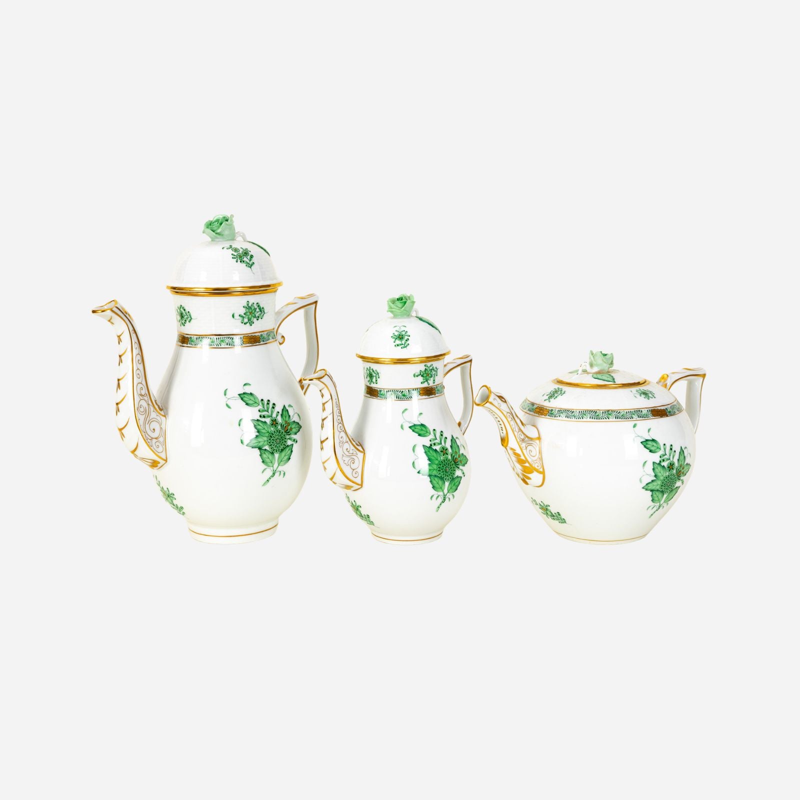 An Antique Herend Apponyi Green Coffee and Tea Service