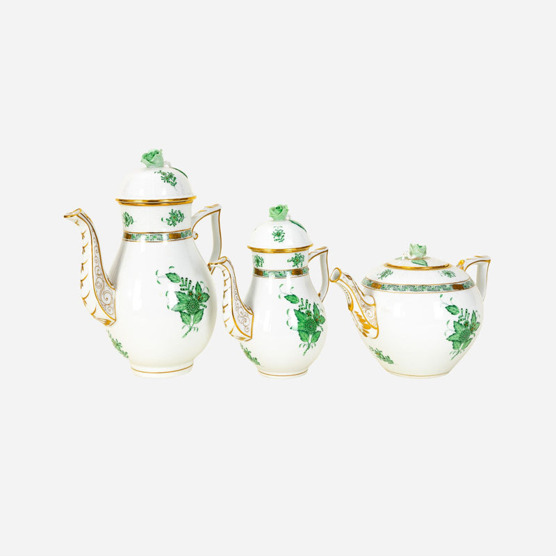 An Antique Herend Apponyi Green Coffee and Tea Service