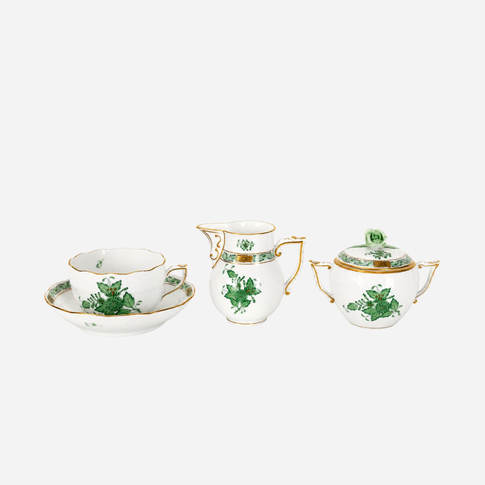 An Antique Herend Apponyi Green Coffee and Tea Service