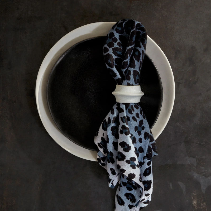 Leopard Blue Linen Sateen Napkins - Set of 4
