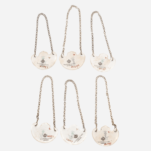 Cased Porcelain & Silver Decanter Labels - Set of 6