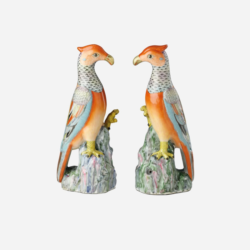 A Pair of Famille Rose Porcelain Parrots