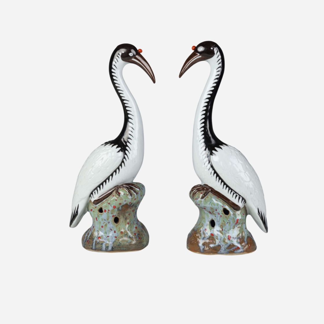A Pair of Famille Rose Porcelain Cranes
