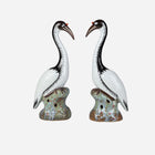 A Pair of Famille Rose Porcelain Cranes