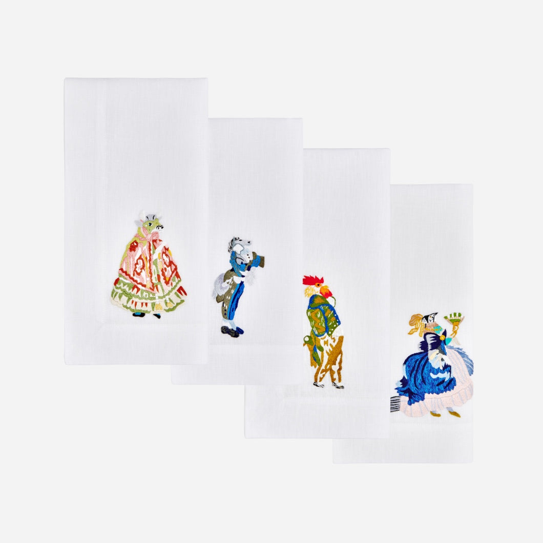 Animaux Hand-Embroidered Dinner Napkin - Set of 4