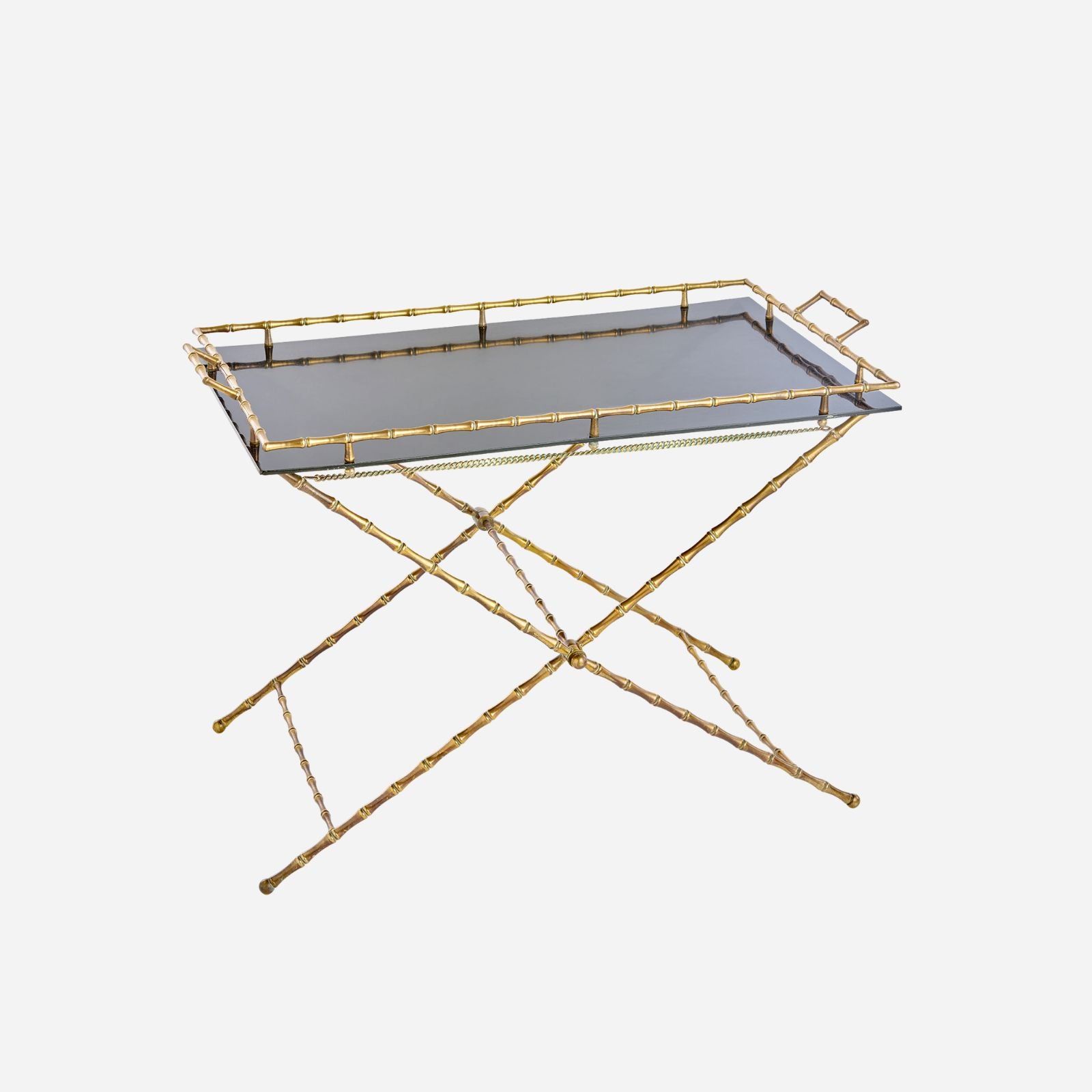 Vintage Tray on Faux Bamboo Brass Stand