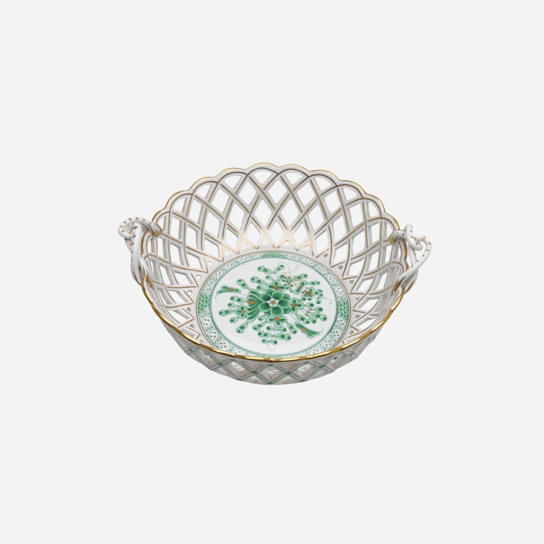 An Antique Herend Apponyi Green Basket