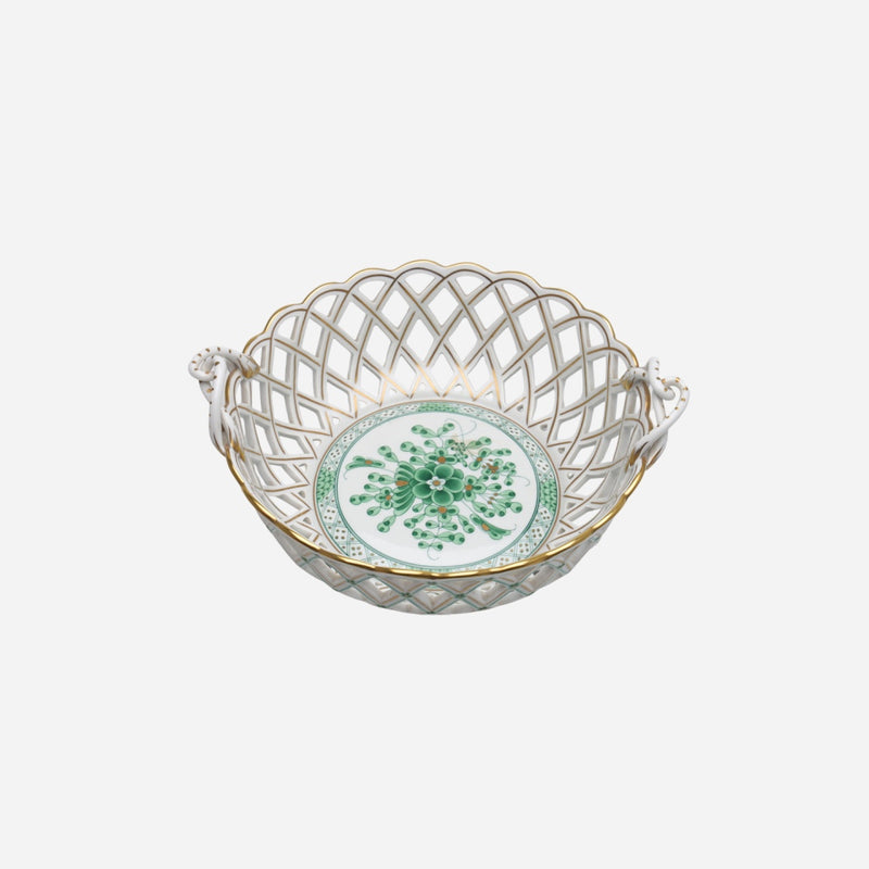 An Antique Herend Apponyi Green Basket